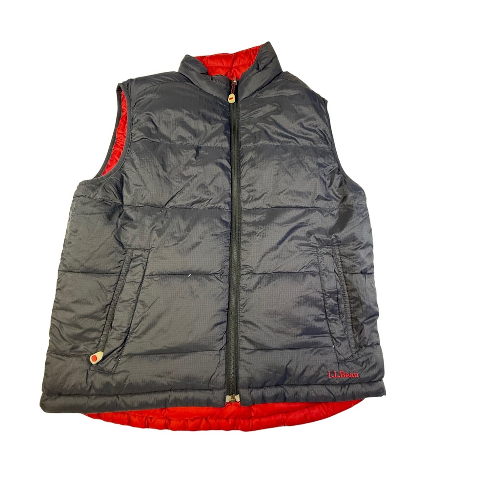 LLBean Men's Goose Down Reversible Puffer Vest Black Red Full Zip Size S